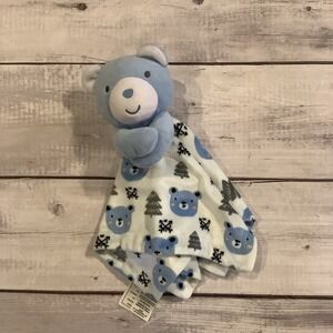 Baby Essentials Blue Bear Lovey Baby Boy Security Blanket Gray Trees Navy Arrows